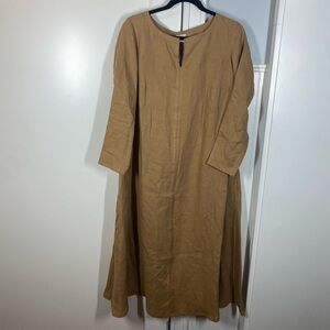 Linen handmade studio‎ 100% linen smock midi maxi tunic dress size xxl camel tan